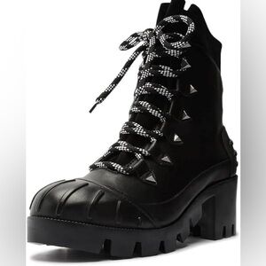 Schultz Black Combat Boots with Water-Resistant Leather